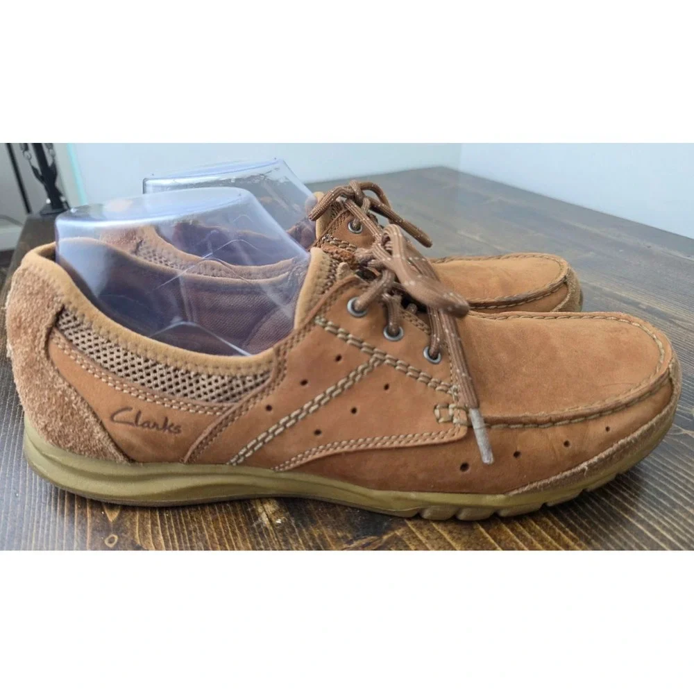 Clarks Men's Boat Shoes Size 9 M Brown Leather Slip On‎ Lace Up Comfort Loafers